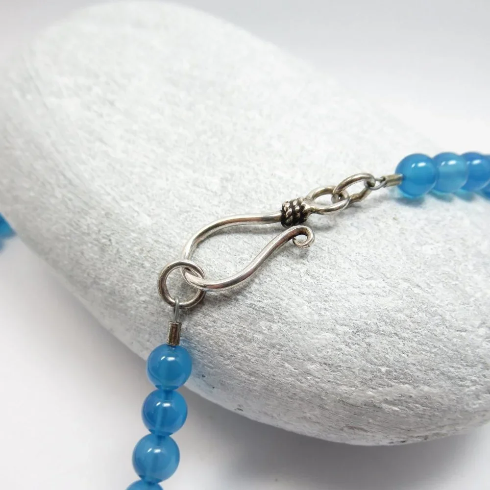 Blue Quartz Stone Necklace With Glass Bead